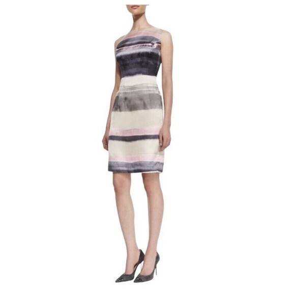Lafayette 148 New York Dresses & Skirts - Lafayette 148 Women Striped Silk Sheath Dress 10 Pink Gray Sleeveless Watercolor